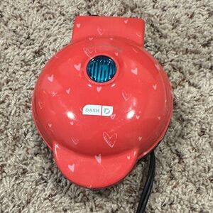 Dash Red Mini Waffle Maker with Heart Pattern